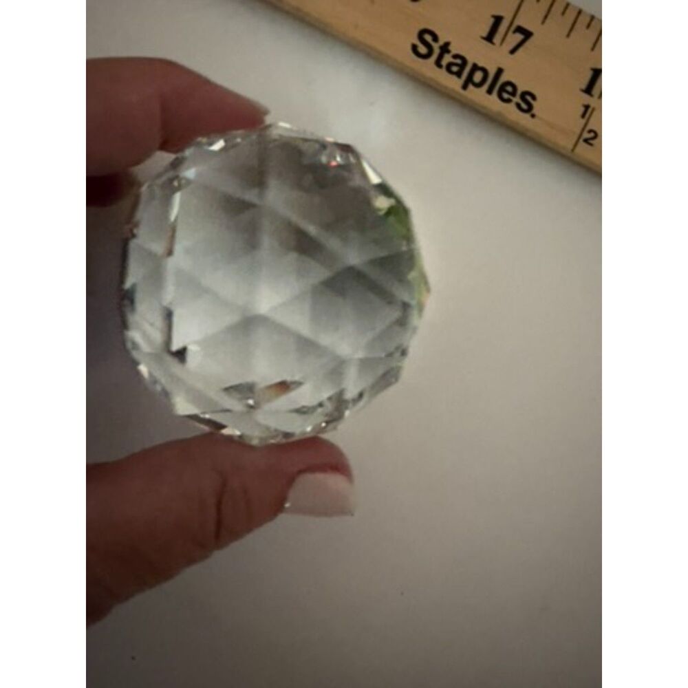 vtg. faceted dichroic crystal glass paperweight with rainbow effect